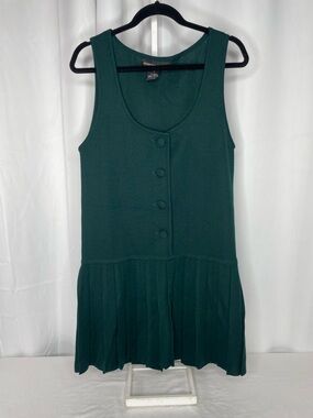 Andrea Jovine 100% Wool Green Knit Dress S Sleeveless Button Front Pleated Hem